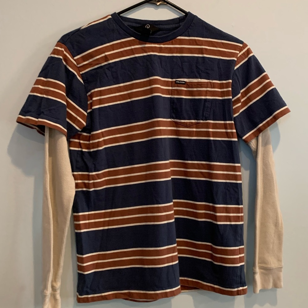 Volcom striped tee with waffle sleeves